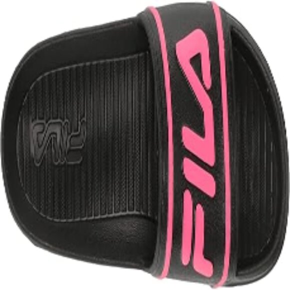 Fila Sleek Slide ST Sandal, Black/Knockout Pink/Knockout Pink, 2 Littlte girls - Picture 2 of 2
